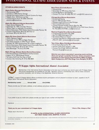 Pi Kappa Alpha International Alumni Association Form, Summer 1999